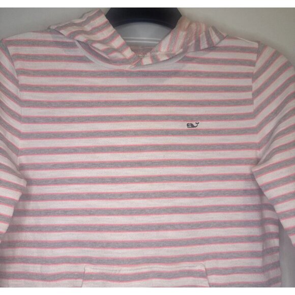 Vineyard Vines Girls Stripe Long Sleeve Knit Hooded Cover Up Dress Sz L Coastal - Picture 2 of 8